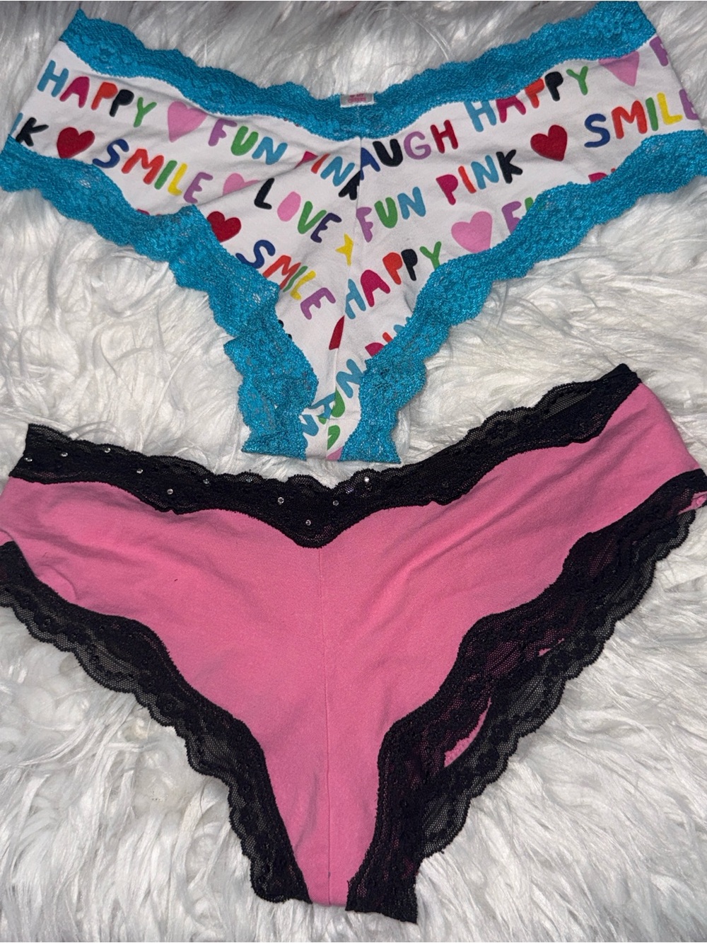 VTG PINK Victoria's Secret XLR Cheekiest Hipster Panty Bundle Rhinestone M 2pc